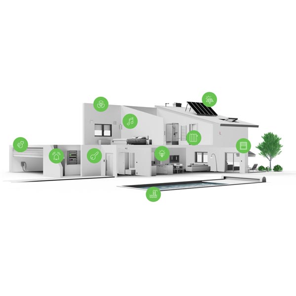 Smart Building Grafik mit vernetztem Smart Home und Smart Office – Gebäudeautomation von smartETec Hollabrunn